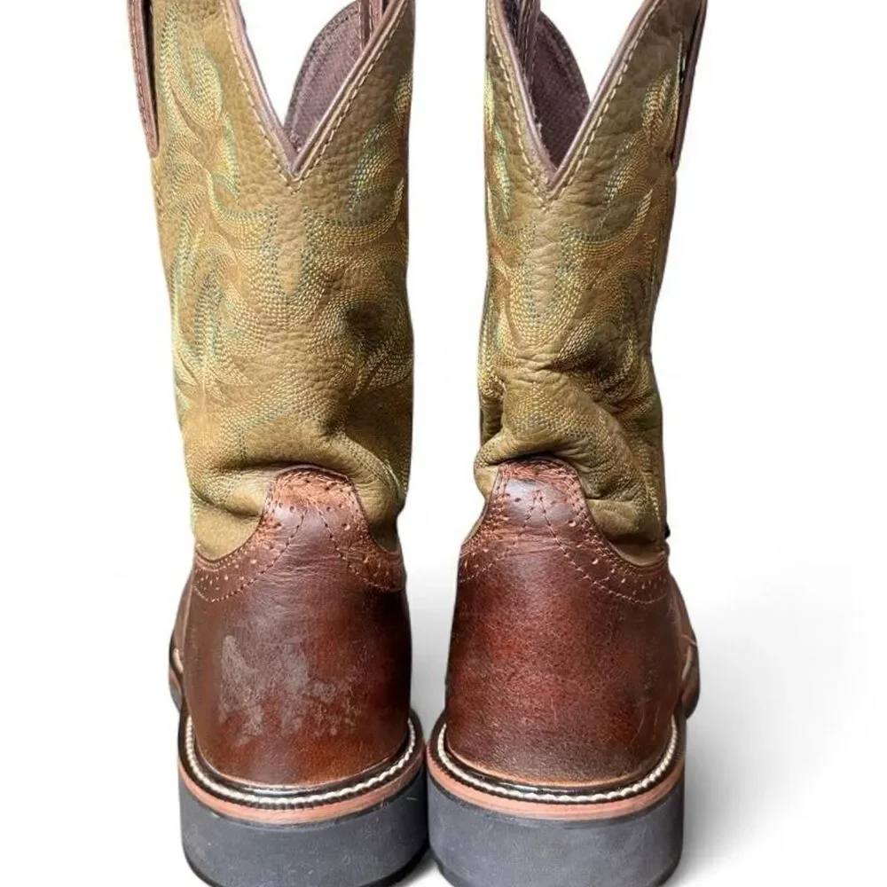 Justin Steel Toe Western Work Boots Men’s 12EE Brown Leather Wide Oil Resistant